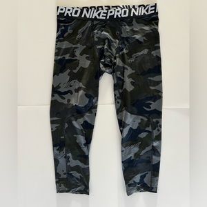 Men’s Nike Pro Blue/Green/Gray/Black Camo ¾ Training Tights Pants CD7674-010